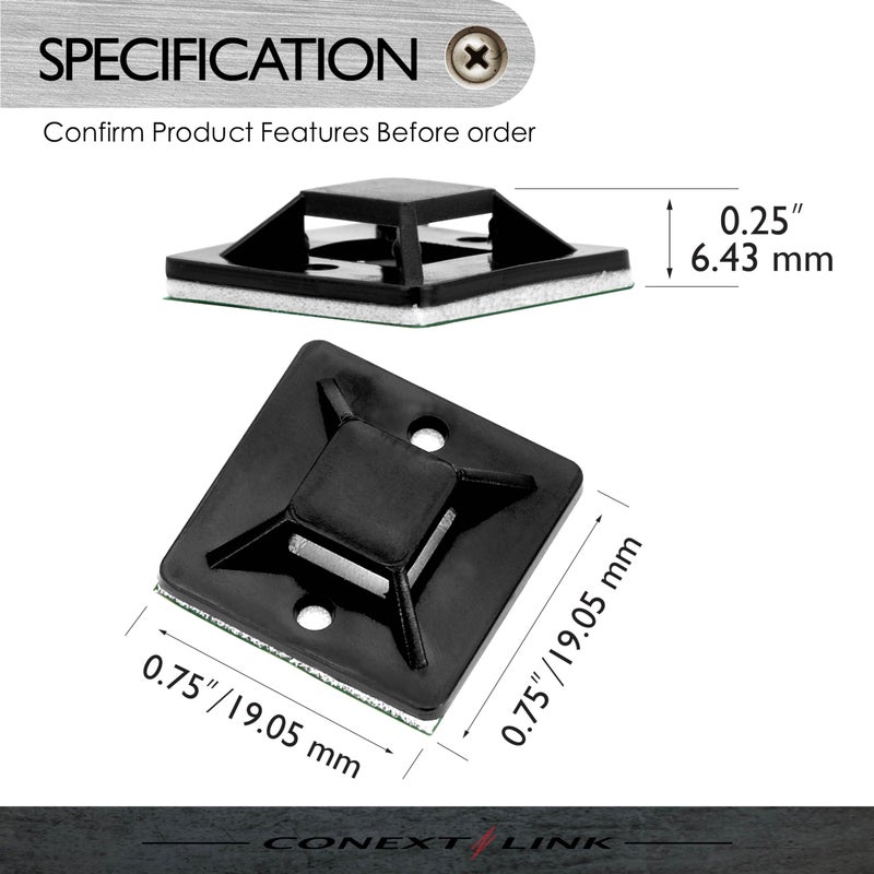 Conext Link 100 Pack Black Self Adhesive Cable Tie Zip Clamp Mount Clip Holder Base 3/4" (20X20mm ï¼ˆ19082ï¼‰ - Image 3